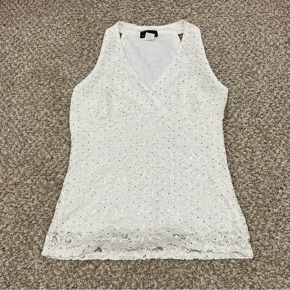 Vintage Y2K 2000s 90s sparkle lace tank top